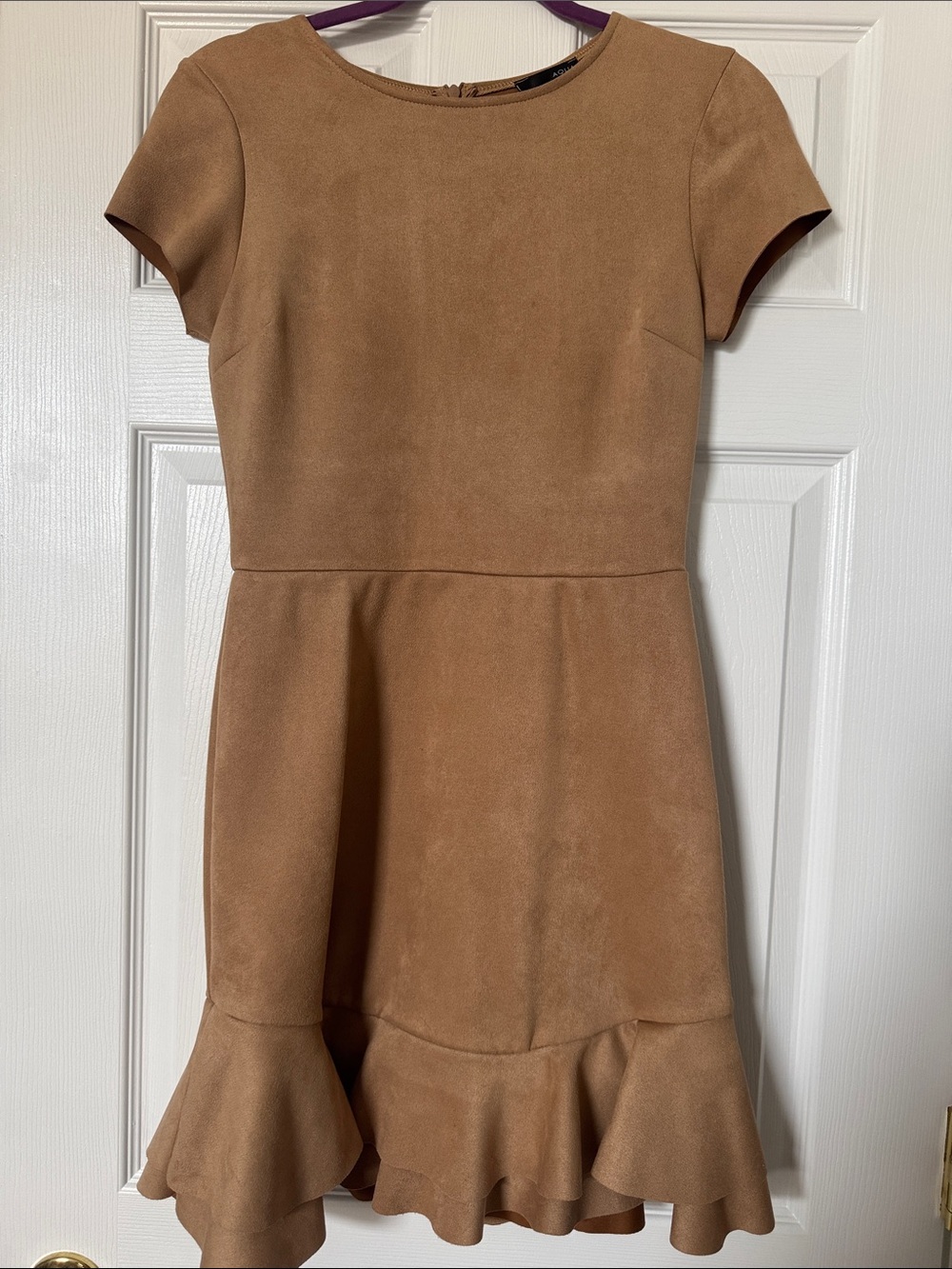 Aqua Tan Suede-Look Top with Label Detail